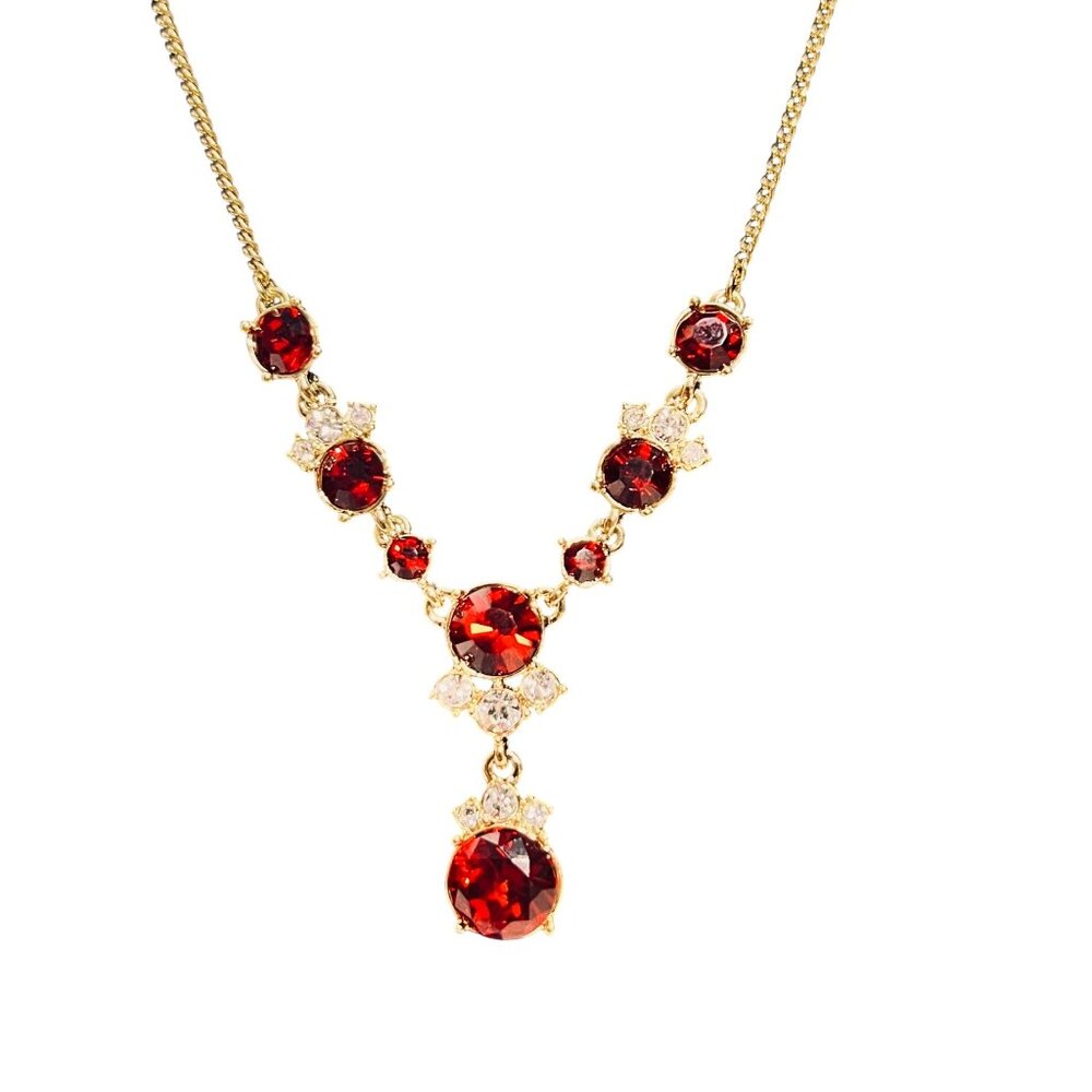 Givenchy Gold Tone With Red And Clear Crystals Statement Necklace (6299) - Picture 2 of 7